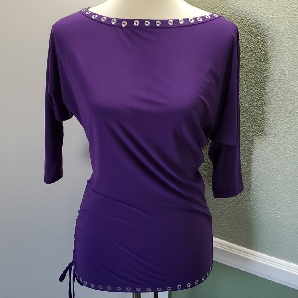 "PURPLE" BOATNECK 3/4 INCH SLEEVE BLOUSE